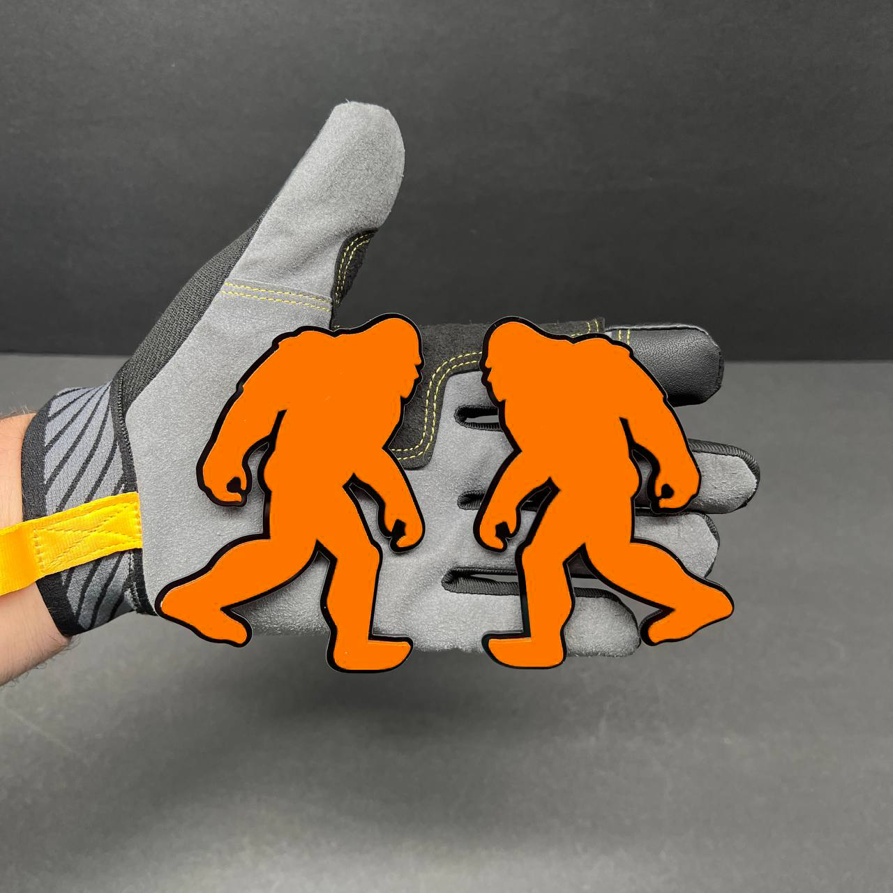 lose up of custom Bigfoot acrylic badge