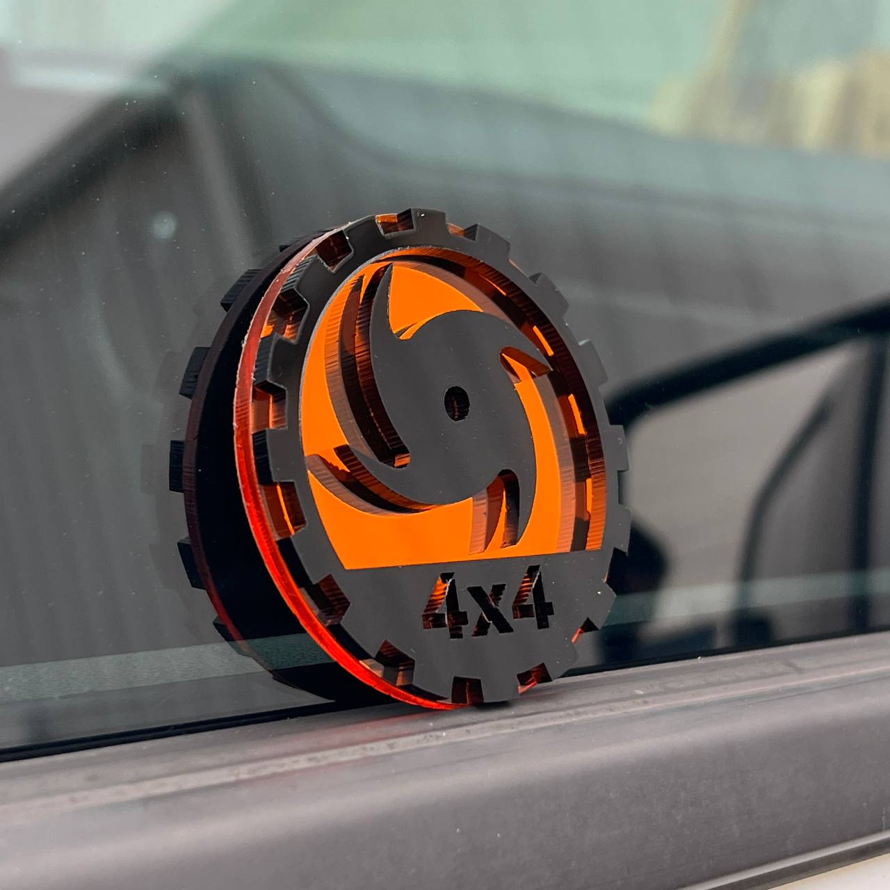 layered acrylic hurricane badge for wrangler bronco offroad rugged design