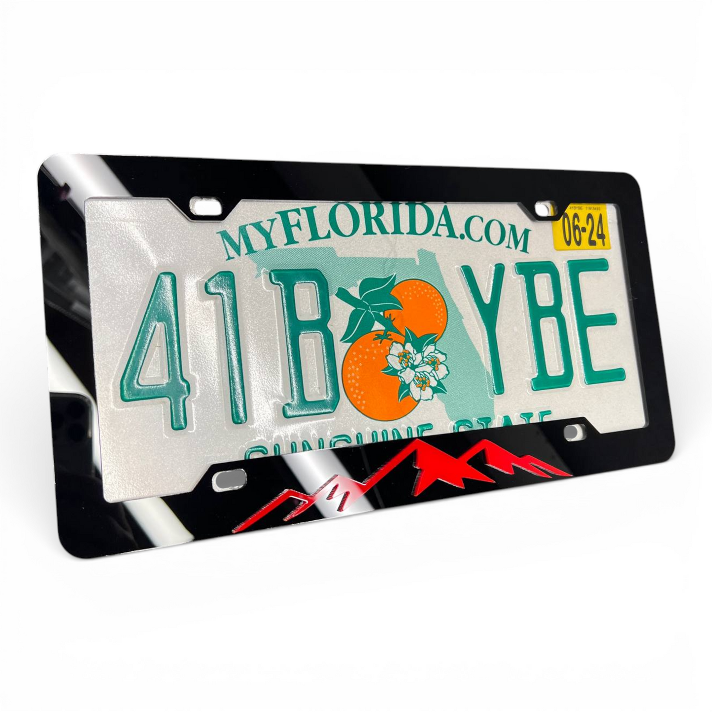 Stylish mountain silhouette license plate frame for cars and SUVs
