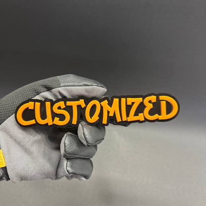 Bold graffiti font custom word emblem with black outline.