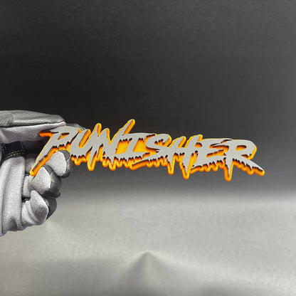 Orange outline Punisher custom text decal badge made from durable acrylic