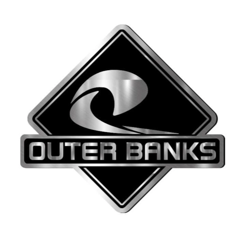 Outer Banks big Sasquatch engraved car badge with brushed silver lettering and black background