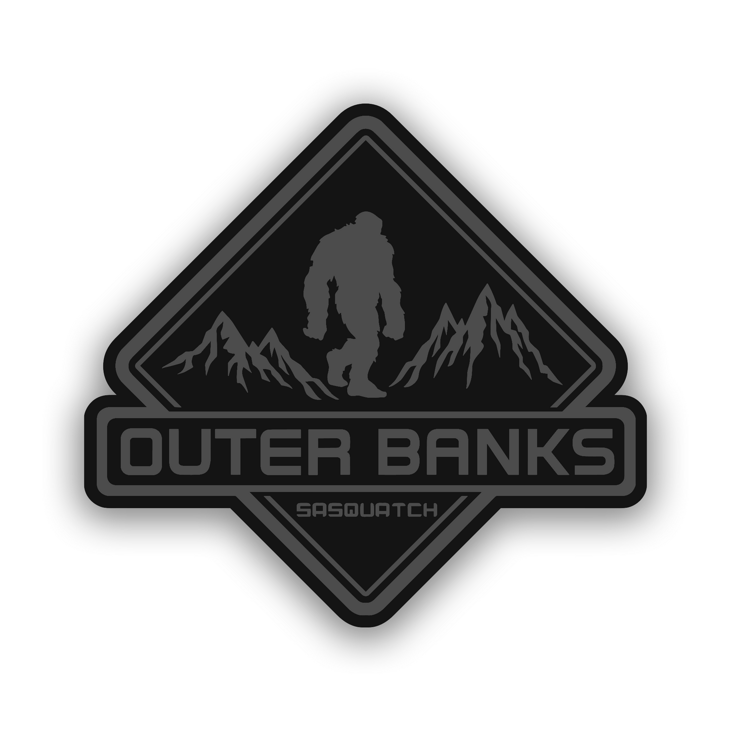 Custom Outer Banks Sasquatch truck badge with bold off-road styling.