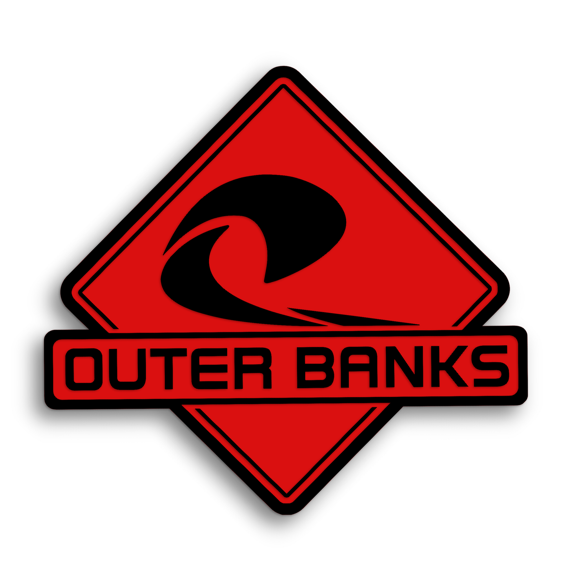 Durable custom color Outer Banks wave logo badge designed for automotive exterior use.