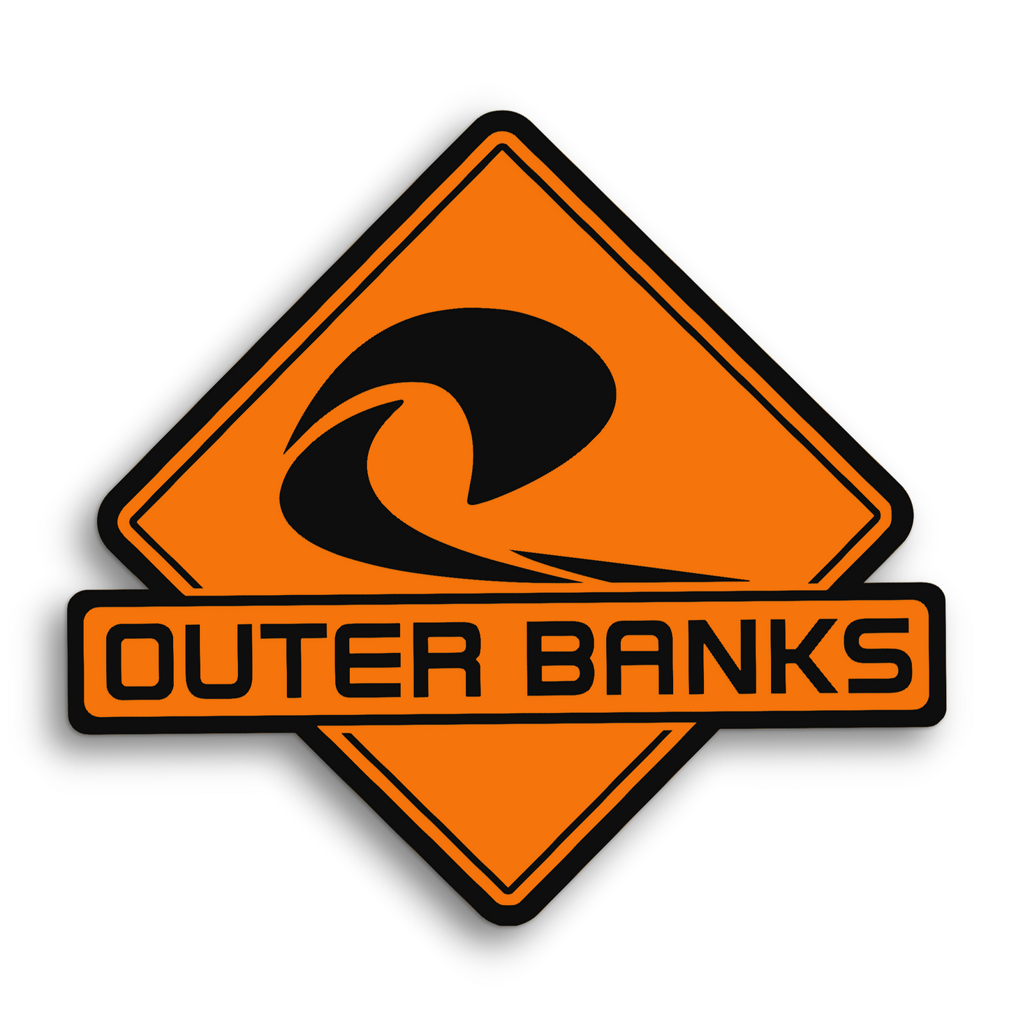 Layered acrylic Outer Banks Big Wave badge in custom colors with 3M adhesive backing.