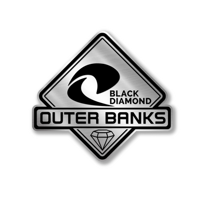 Laser engraved Outer Banks Black Diamond custom color car badge with premium layered design.