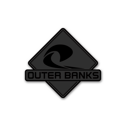 Custom Outer Banks wave car emblem with bold black and silver finish