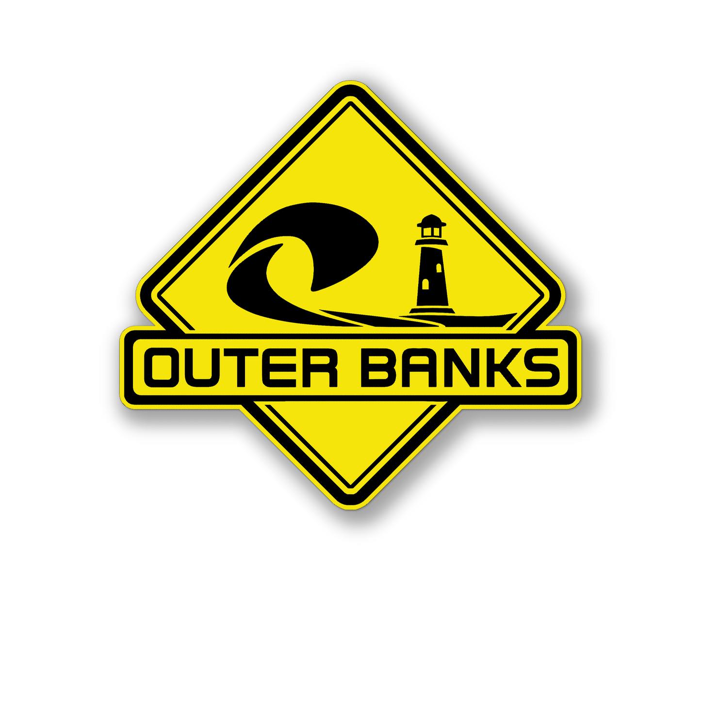 Custom Outer Banks OBX auto emblem with lighthouse and surf-inspired artwork