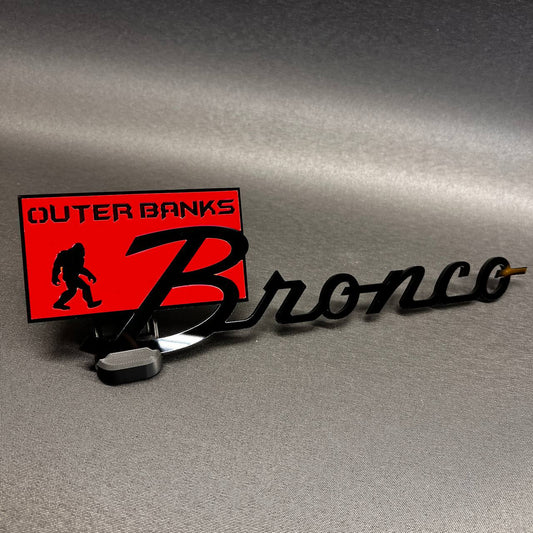 Outer Banks custom car text badge with black lettering for automotive fender or tailgate.