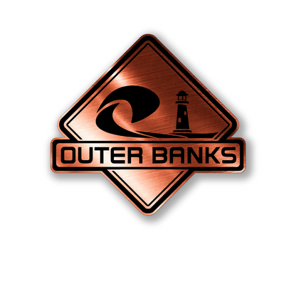 Outer Banks coastal lighthouse emblem in custom color with wave graphic