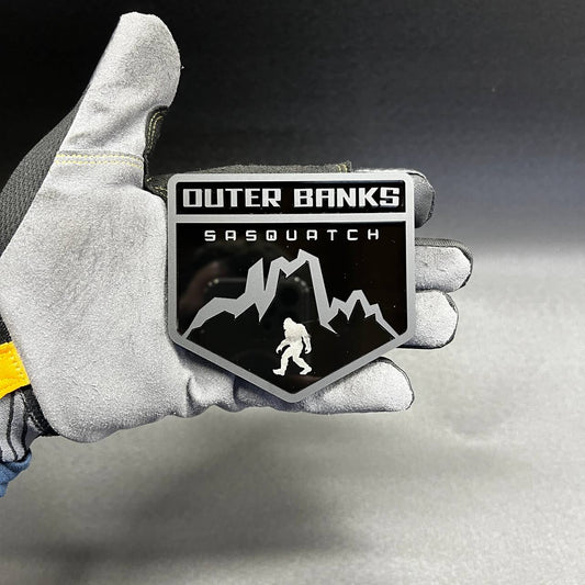 Outer Banks Sasquatch car badge fender emblem fits Bronco with mountain design