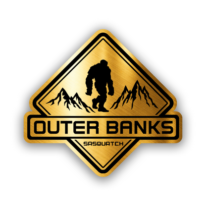 Outer Banks Big Sasquatch badge featuring mountain graphics and custom colors.