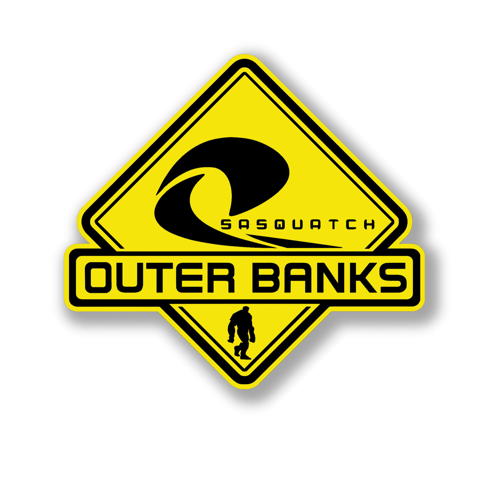 Brushed silver Outer Banks Sasquatch badge for vehicle exterior customization.