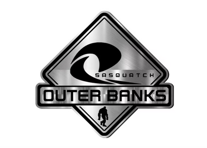 Outer Banks Sasquatch car badge fender emblem with sasquatch and wave design