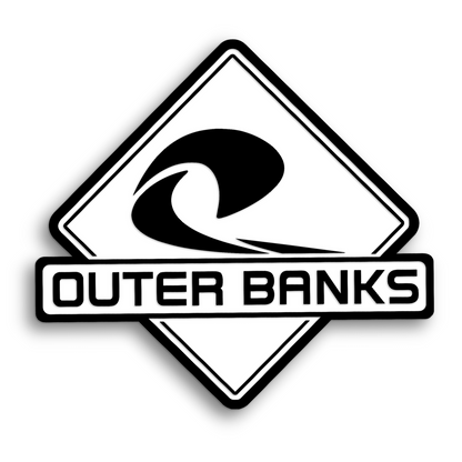 Outer Banks custom color vehicle emblem featuring a bold surf wave design.