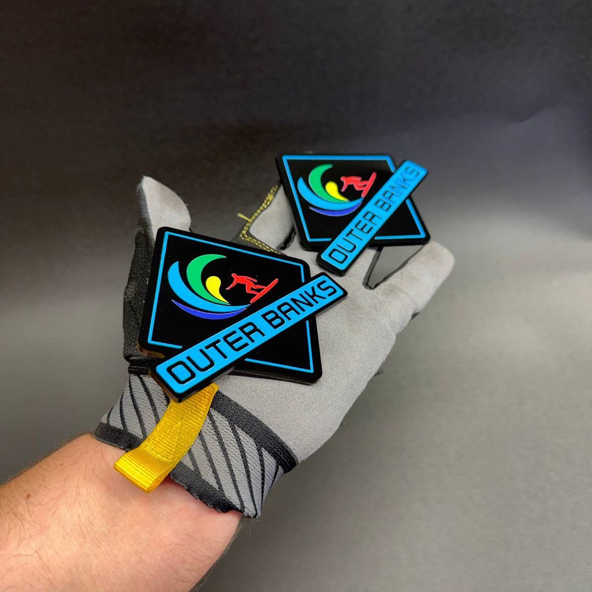 UV printed Outer Banks car emblem with colorful waves for Bronco Sport fender