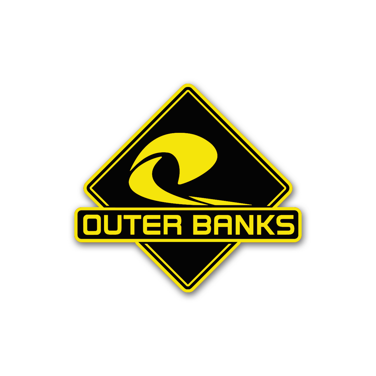 Outer Banks wave vehicle emblem with premium engraved metallic appearance