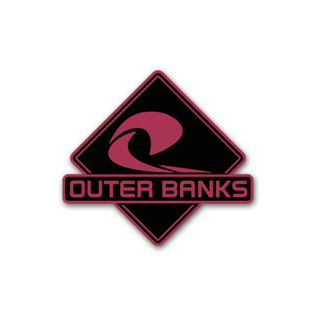Custom Outer Banks wave auto emblem with engraved silver and black design