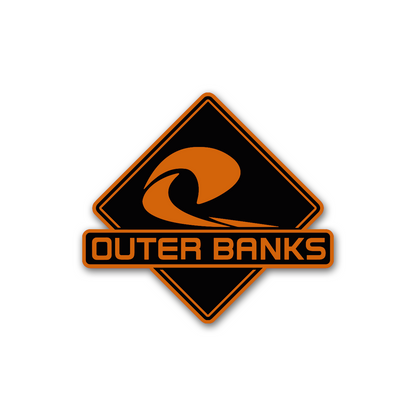 Outer Banks wave engraved car badge with black and brushed silver finish