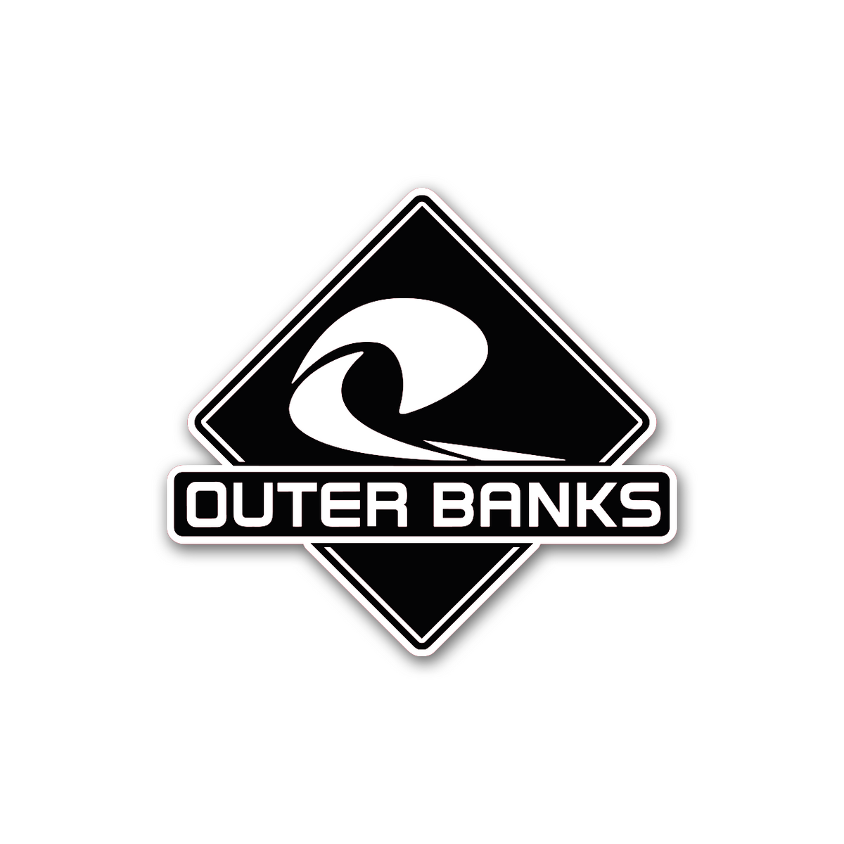 Outer Banks coastal car badge with stylized ocean wave graphic