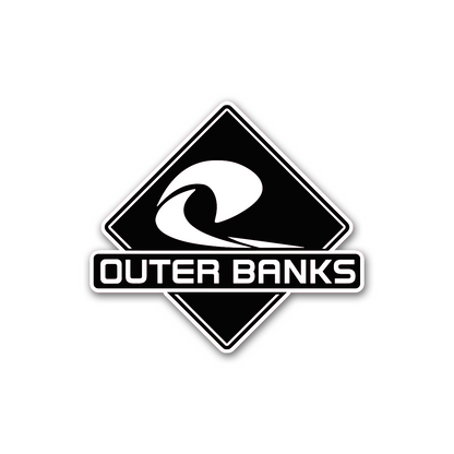 Outer Banks coastal car badge with stylized ocean wave graphic
