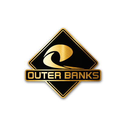 Engraved acrylic Outer Banks emblem with wave design and silver lettering