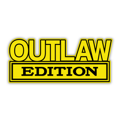 Outlaw Edition custom truck emblem badge with black outlined lettering