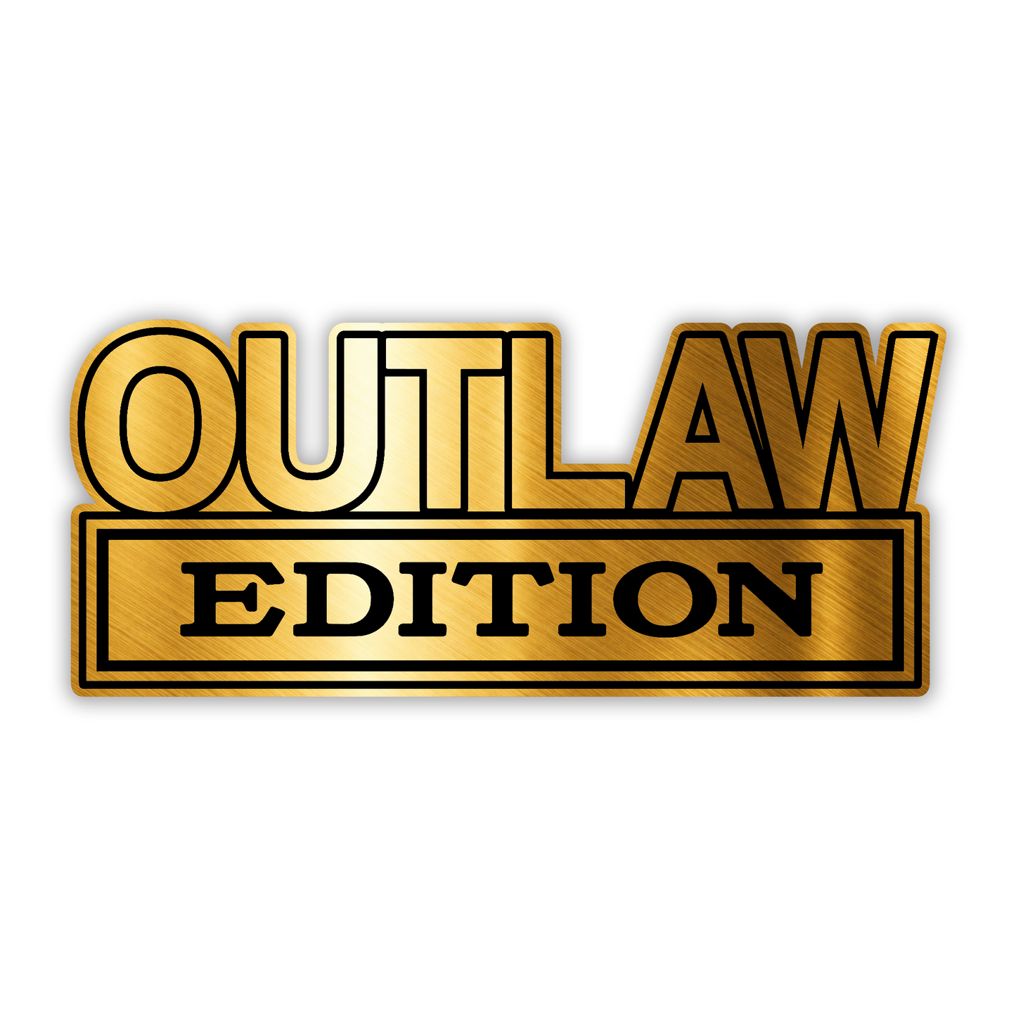 Brushed silver Outlaw Edition car emblem with black engraved details