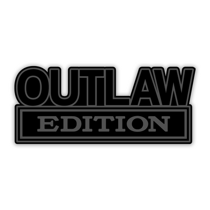 Outlaw Edition metal look car badge for custom vehicle exterior