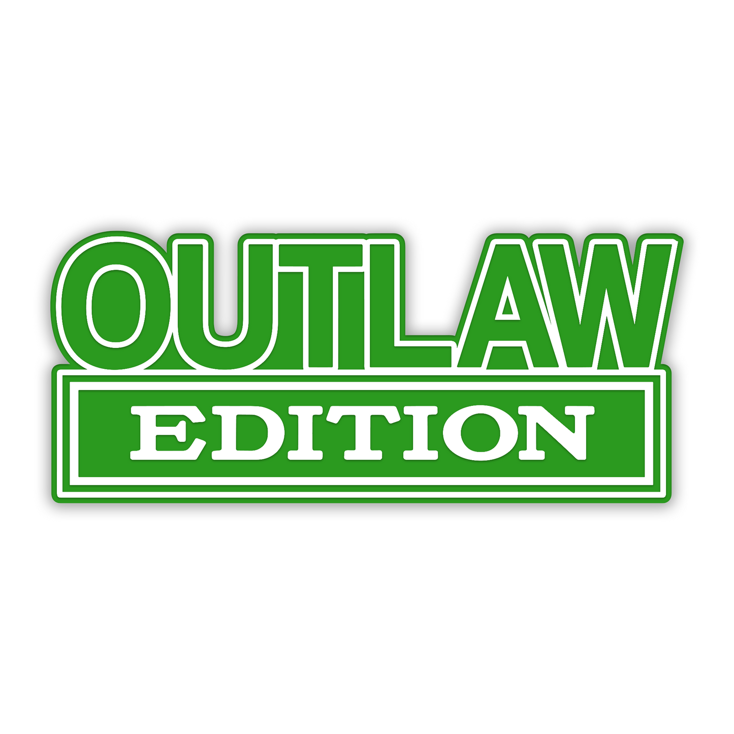 Custom Outlaw Edition exterior car emblem in brushed silver finish