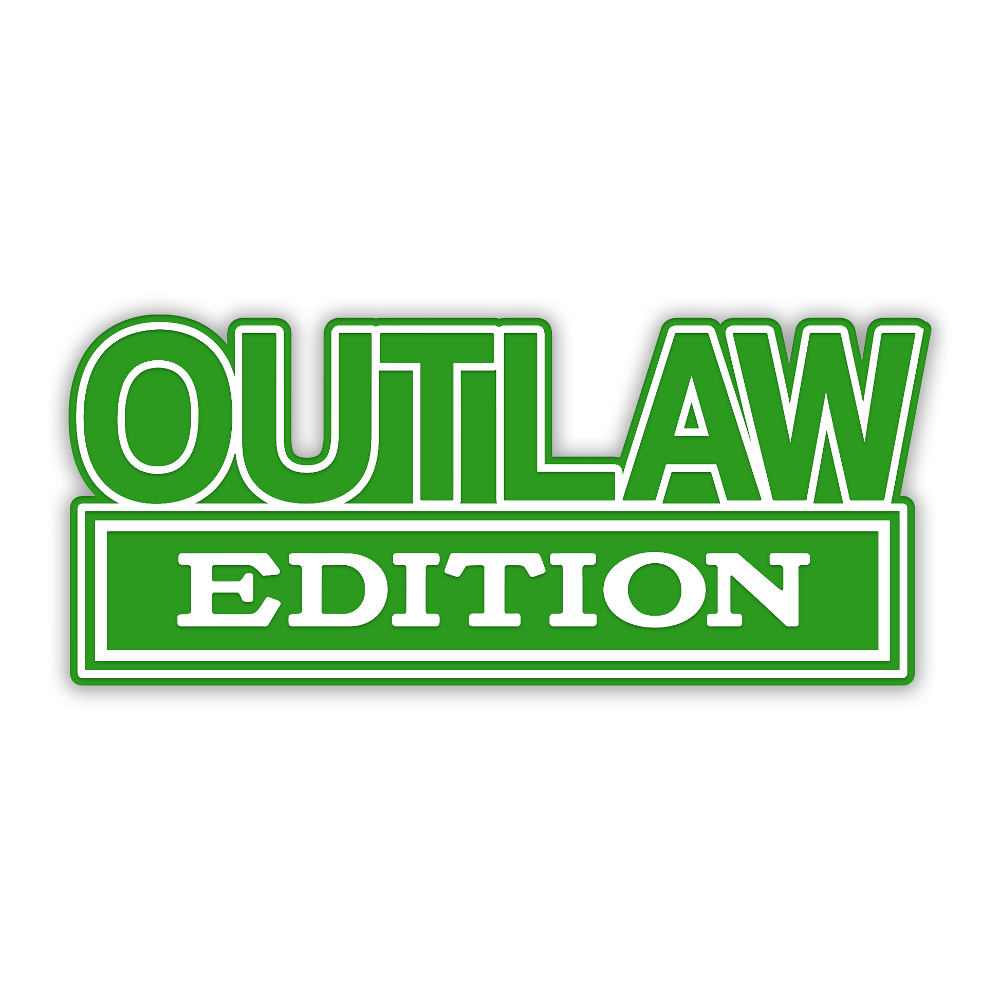 Custom Outlaw Edition exterior car emblem in brushed silver finish