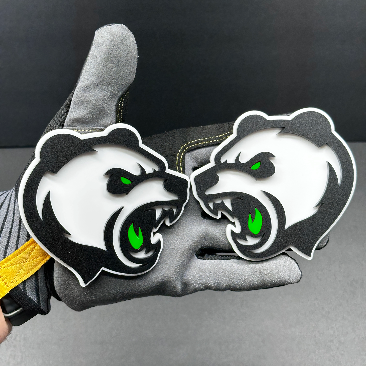 Angry Panda badge emblem pair for car truck fender hood or tailgate installation