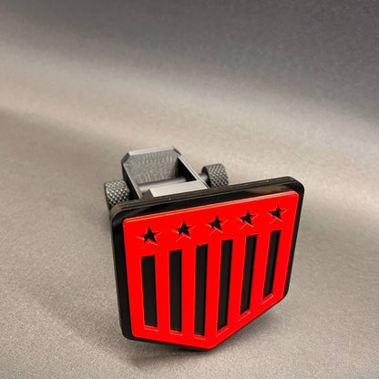 Patriotic USA truck trailer hitch cover in red and black