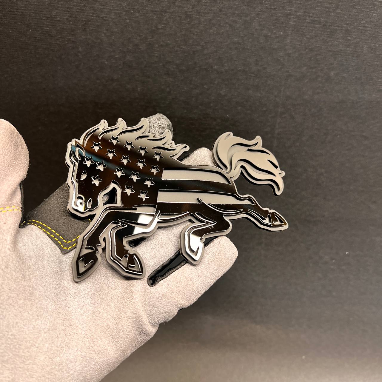 American flag horse auto badge with stars and stripes design