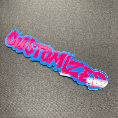 Personalized graffiti font car badge with custom text design