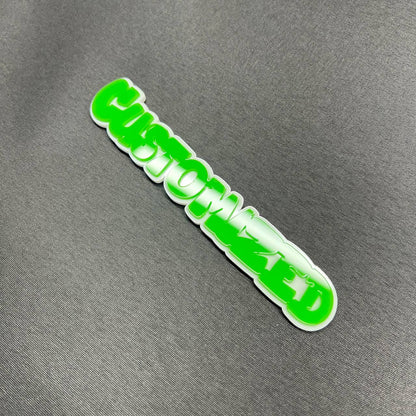Custom name car emblem designed for fender, tailgate, or exterior use
