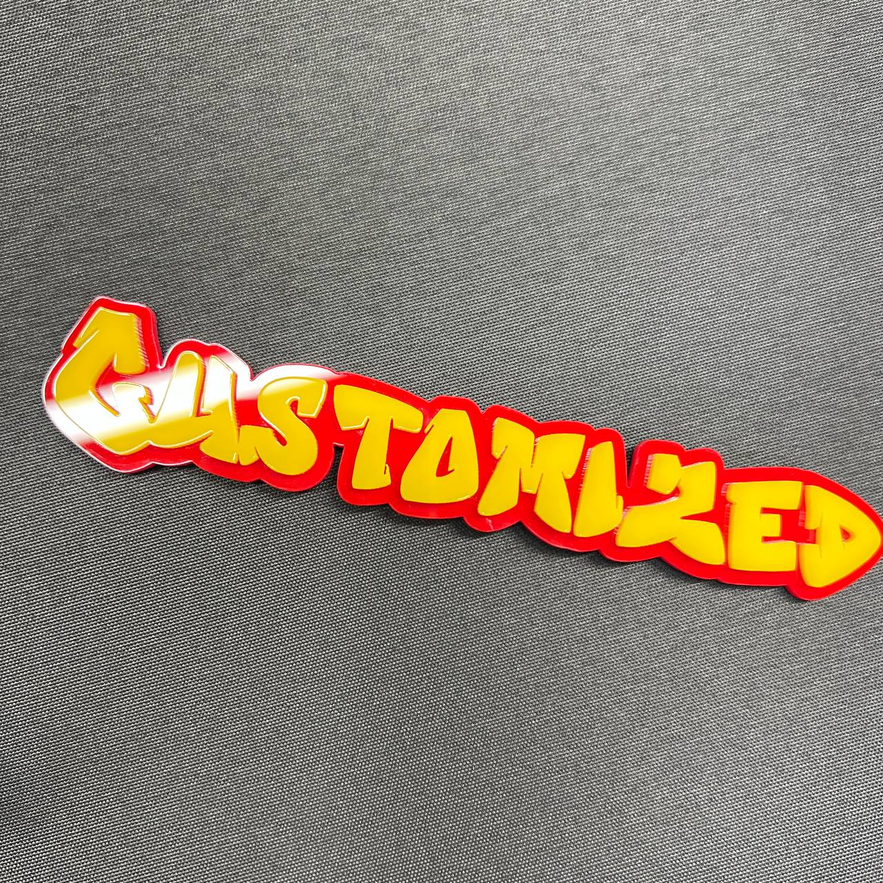 Custom Text Car Badge - Type Your Own - Graffiti Font 3D Double Layer