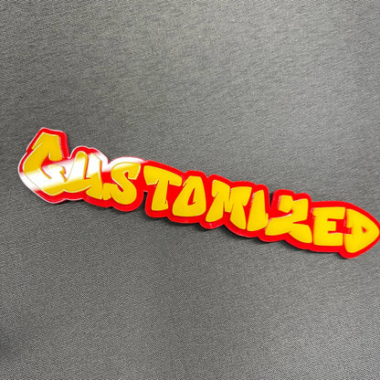 Custom Text Car Badge - Type Your Own - Graffiti Font 3D Double Layer