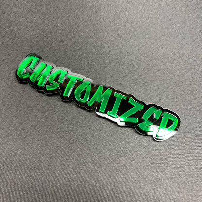 3D custom text car badge with bold graffiti lettering
