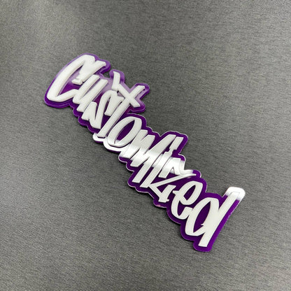 3D customized graffiti font badge with raised white lettering