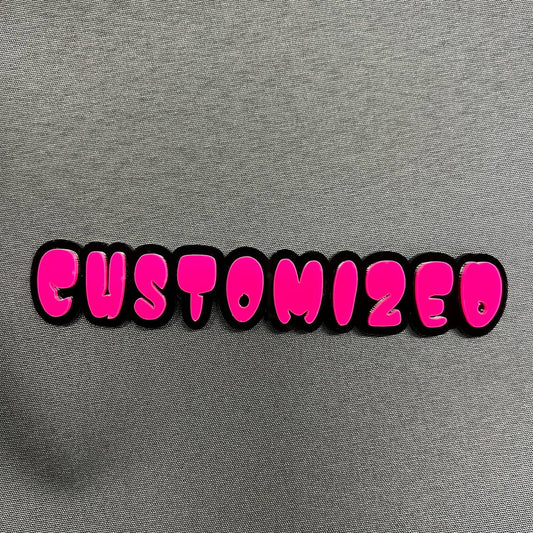 Custom pink graffiti badge with black outline for fender or tailgate
