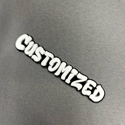 Custom made graffiti letter badge with raised white text