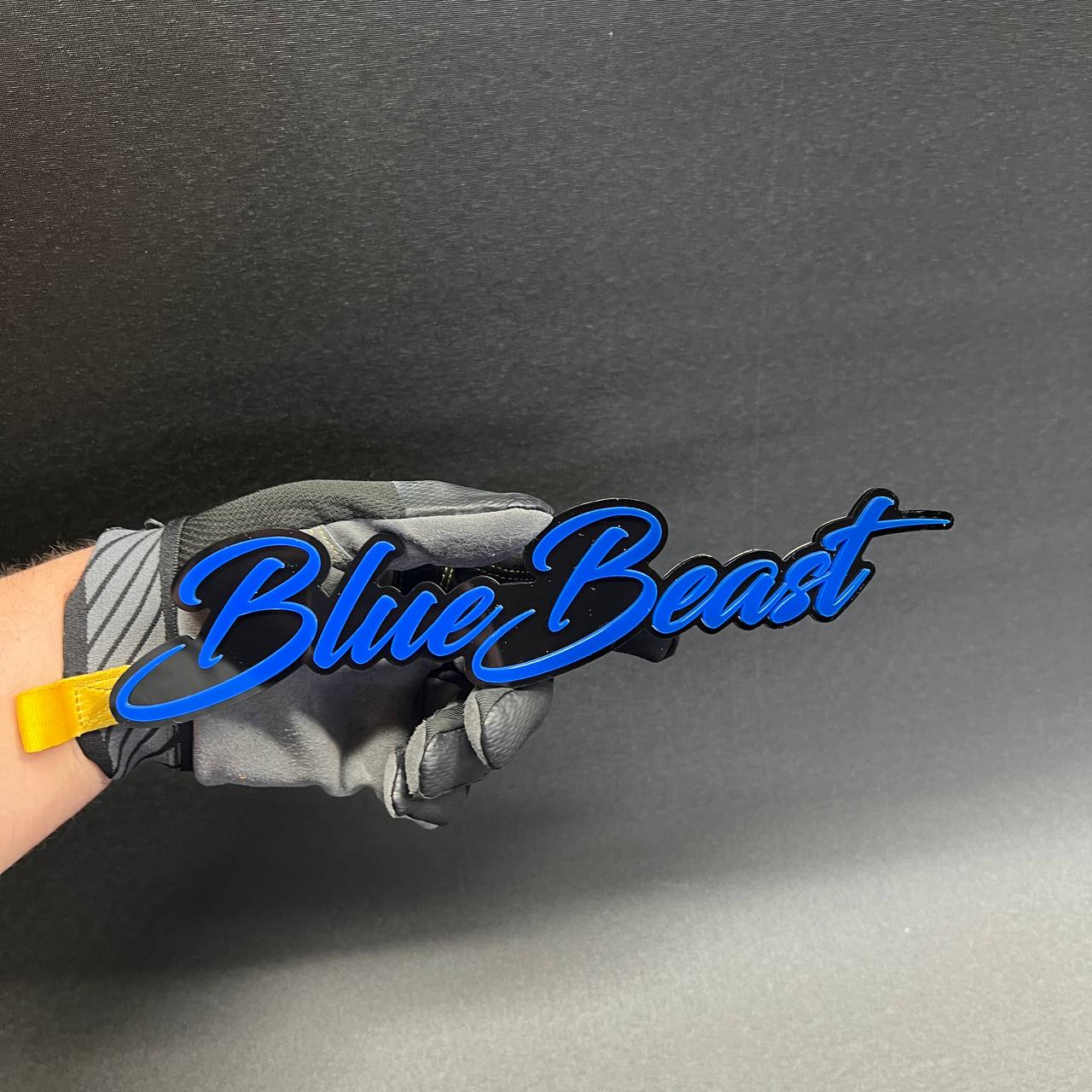Blue Beast script emblem for truck hood tailgate or fender styling