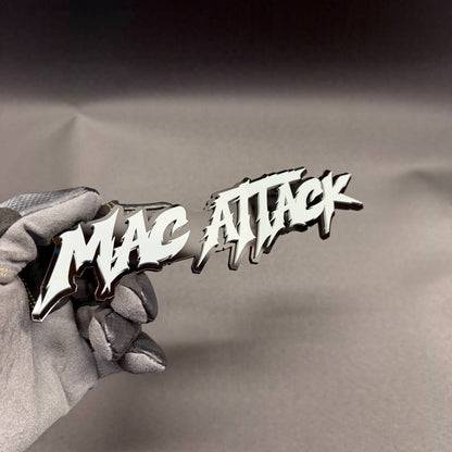 Custom automotive text badge with aggressive sharp lettering for cars, trucks, SUVs and custom builds
