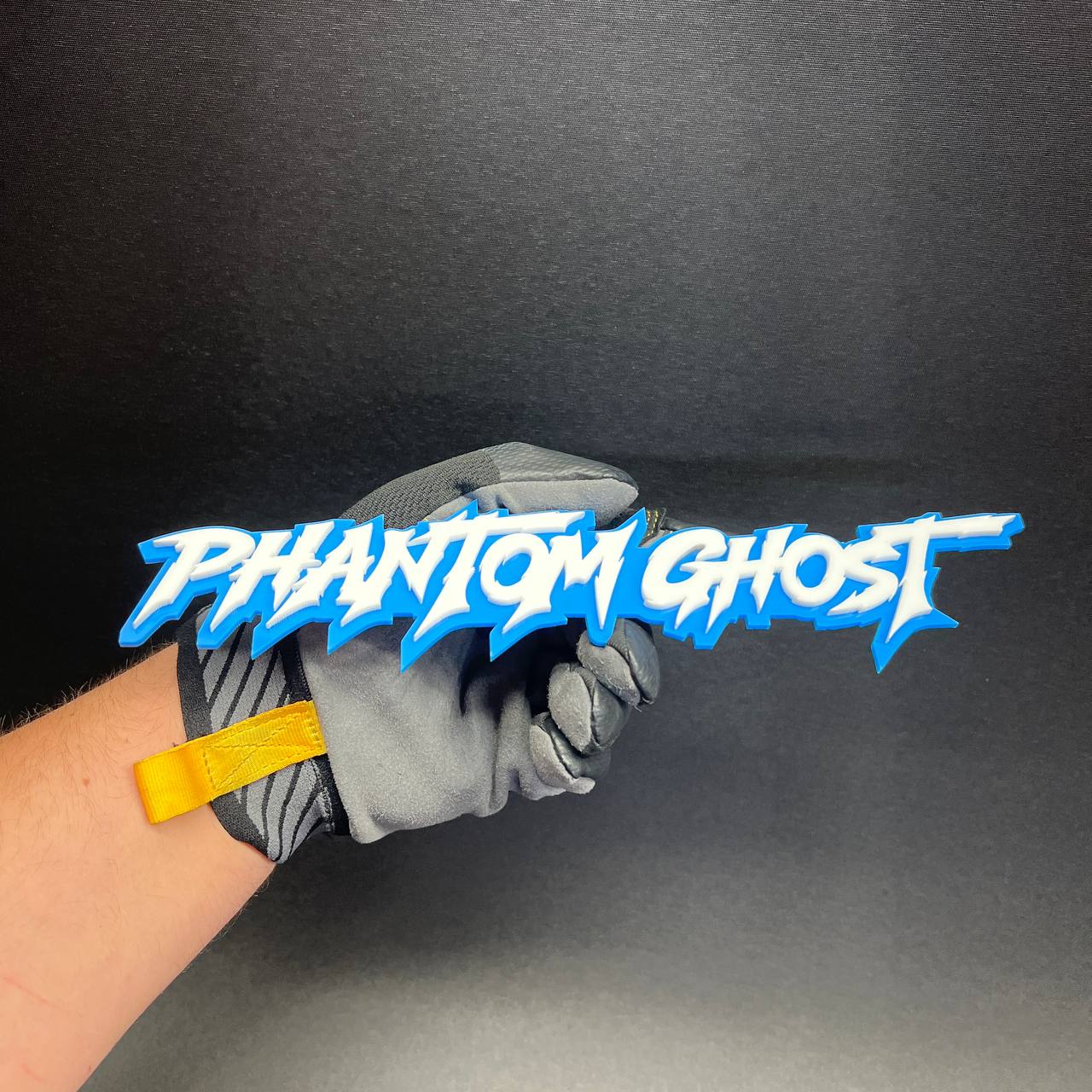 Custom Phantom Ghost automotive emblem made from layered acrylic with sporty aggressive font
