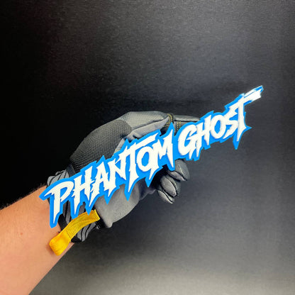 Phantom Ghost glossy blue and white car badge for muscle truck exterior styling upgrade
