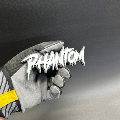 Custom acrylic Phantom badge decal with bold gothic horror inspired lettering