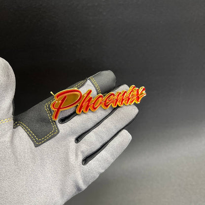 Red and gold Phoenix acrylic badge decal for Dodge Charger custom exterior trim.