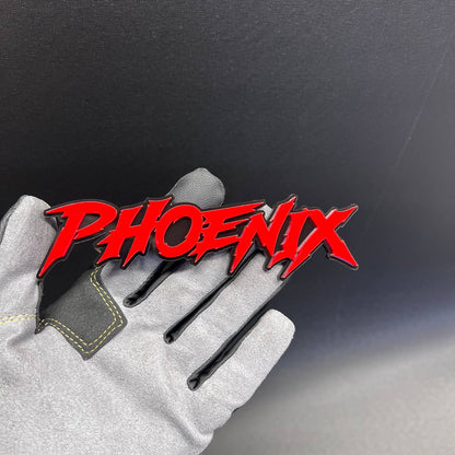 Phoenix red and black custom text badge for car fender or trunk