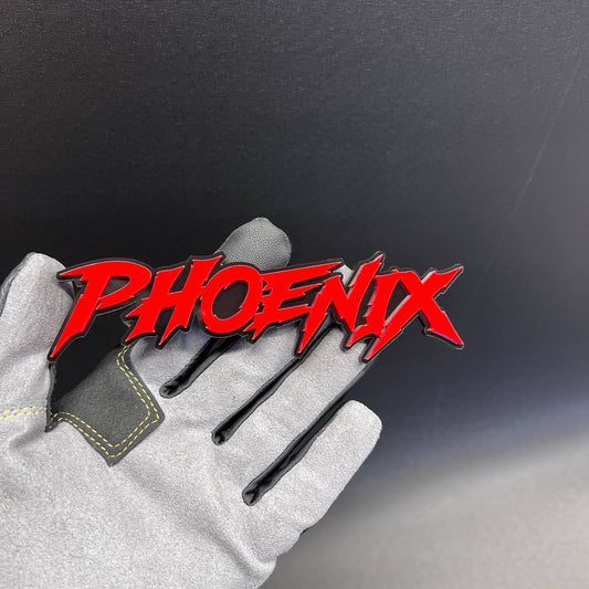 Phoenix red and black custom text badge for car fender or trunk